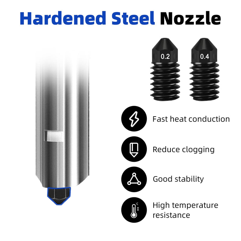 4 Pack 0.2MM 0.4MM 0.6MM 0.8MM A1/A1 Mini Hotend Kit for Bambu Lab 3D Printer - 0.2/0.4mm Hardened Steel Replacement Nozzle High-Temperature Extruder Print Head for Bambu Lab 3D Printer Accessories 1