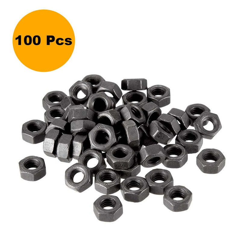 [Australia - AusPower] - 100pcs M6-1mm Hex Nuts, Carbon Steel, Black Oxide, M6 x 1.00mm Hex Drive, Grade 8.8, Metric, Right Hand, 10mm/0.4" Width, 5mm/0.2" Height, Replacement Nut with Plastic Case 