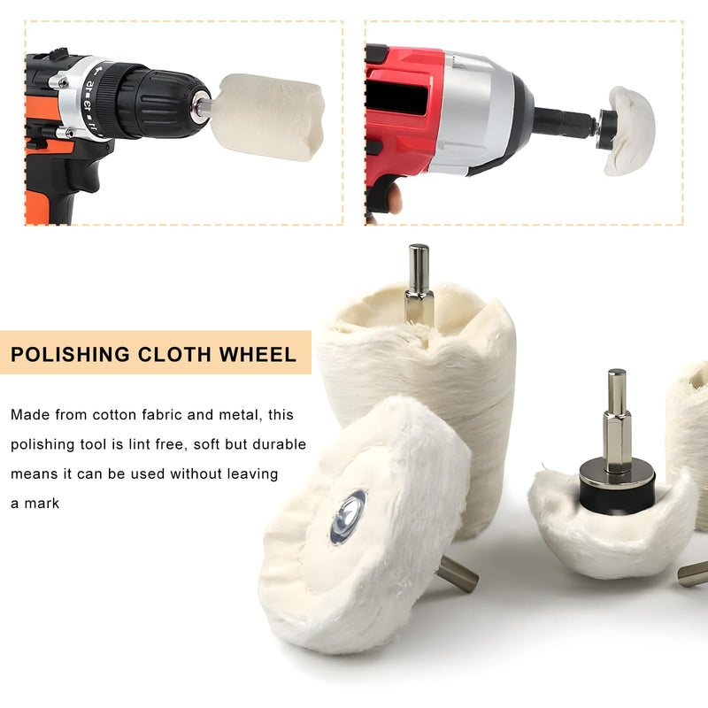 10PCS Buffing Wheel Kit for Drill, Cotton Polishing Pads with 1/4" Hex Shafts, Wheel Shaped Polishing Tool Buffing Pad for Aluminum Stainless Steel Chrome, Car Accessories
