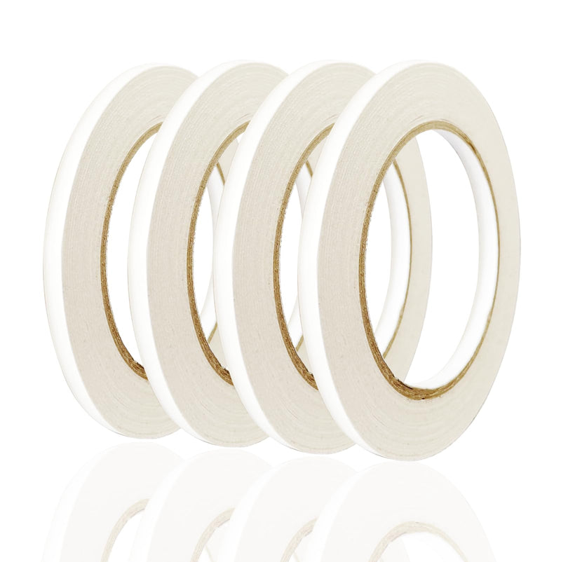6mm Double Sided Tape White 4 Rolls (Total Length 133 Yards), 1/4 Inch Strong Adhesive Sticky Wrap Tape for Crafts Gift Wrapping Paper Card Making Home Office School Stationery 6mm (1/4inch)-4Pcs