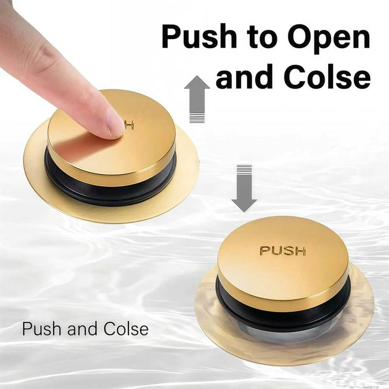 Tub Drain Tip-Toe Trim Set with Two-Hole Overflow Faceplate,Bath Tub Drains Conversion Kit with Universal Fine/Coarse Thread,Brushed Gold Replacement Bathtub Drain Stopper Assembly