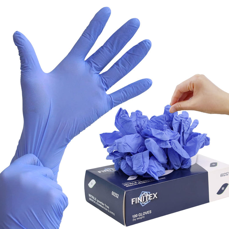 [Australia - AusPower] - FINITEX Nitrile Disposable Gloves Medical Exam Gloves - 100/1000 PCS Latex-free Examination Purple Chemo Food Gloves Ice Blue(medium 100) 
