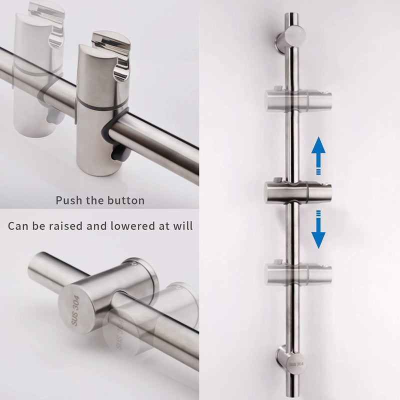 24 Inch Shower Slide Bar, Adjustable Shower Bar For Handheld Shower Wall Mount, Brushed Nickel Stainless Shower Head Slide Bar