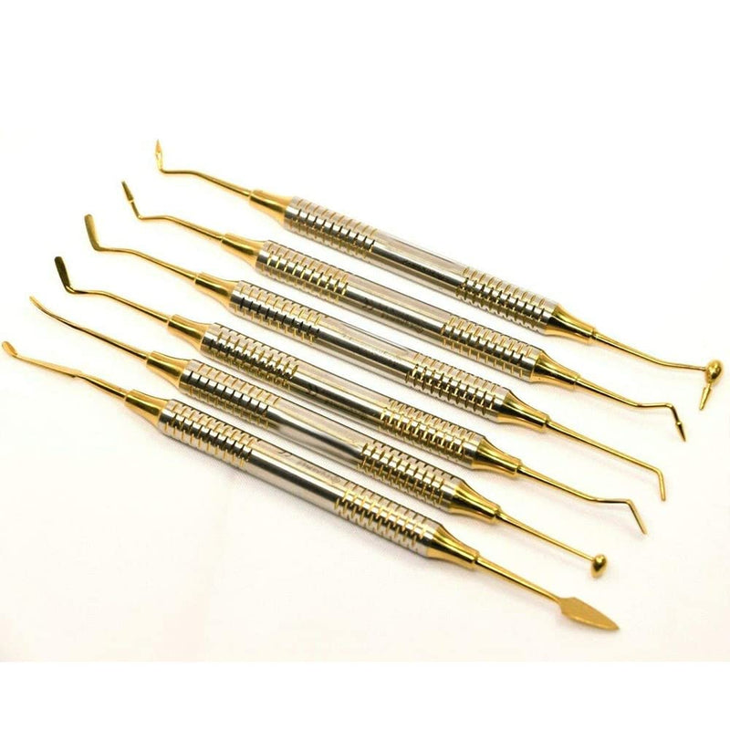 [Australia - AusPower] - | 6 PCs Dental Composite Resin Filling Gold Coated Restorative Kit - Composite Dental Hand Instruments - Dental Tools Professional Stainless Steel Restorative Instruments 