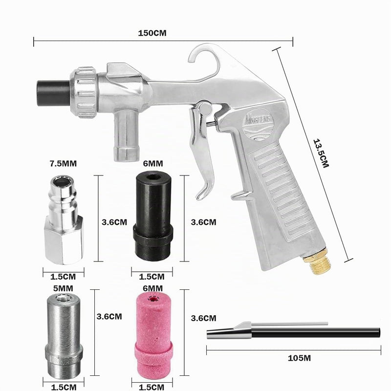 Versatile Sandblasting Gun Compressed Air with Nozzles of Various Calibres, Sand Blasting Gun with 1 m Rubber Hose, Accessories for Sandblasting Device for Professional and DIY Projects B