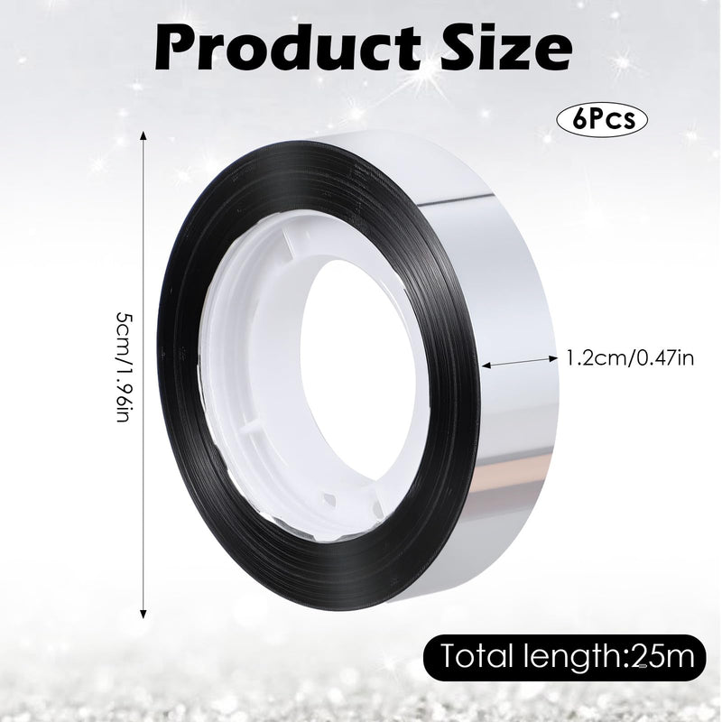 cobee 6 Rolls Mirror Tape, Silver 1.2 Cm Wide Decorative Tapes Self Adhesive, 25 M Washi Tape DIY Graphic Art Tapes for Tv Frame Wall Decor Crafts and Gift Box Wrapping