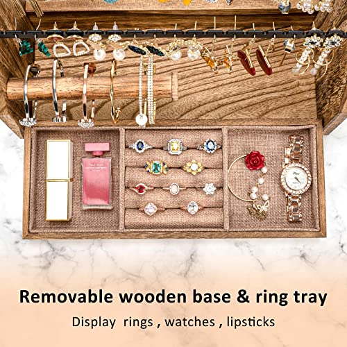 DGWJSU Jewelry Organizer Stand, Rustic Wood 5 Layer Earring Organizer Rustic Brown