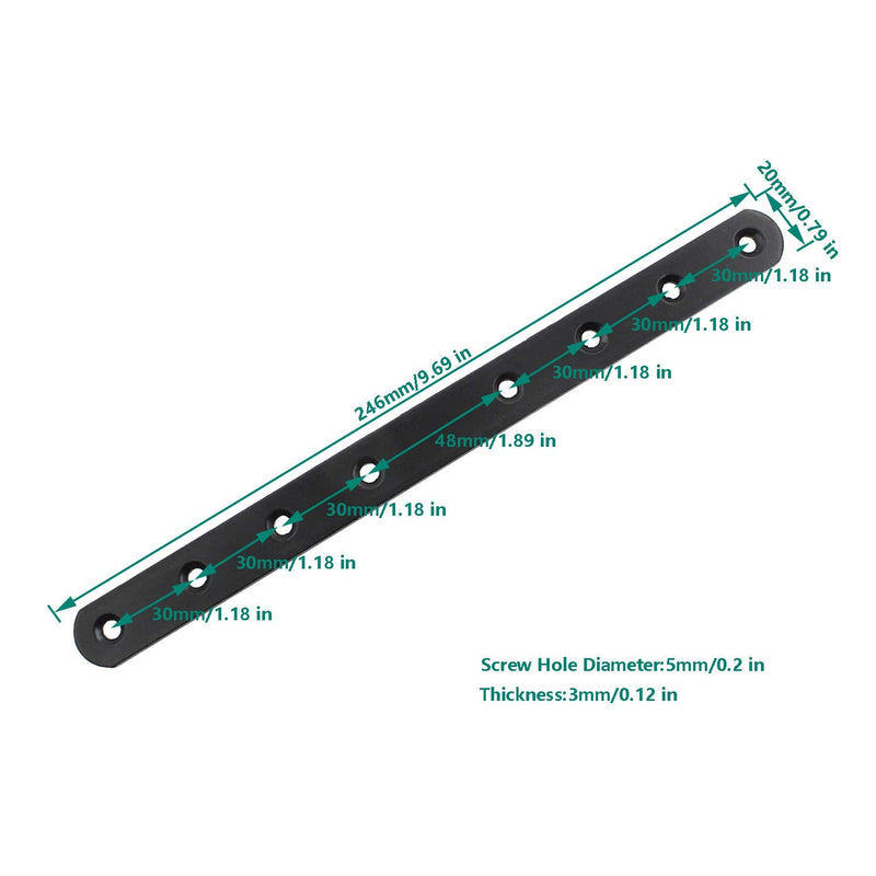 [Australia - AusPower] - 4 Pack Flat Mending Plate for Wood, ULIFESTAR Black Iron Flat Straight Brace Brackets Metal Repair Fixing Wood Brace Joining Plates Connector for Repairing Wooden Furniture with Mounting Screws 250x20x3mm/10x0.79x0.12" 