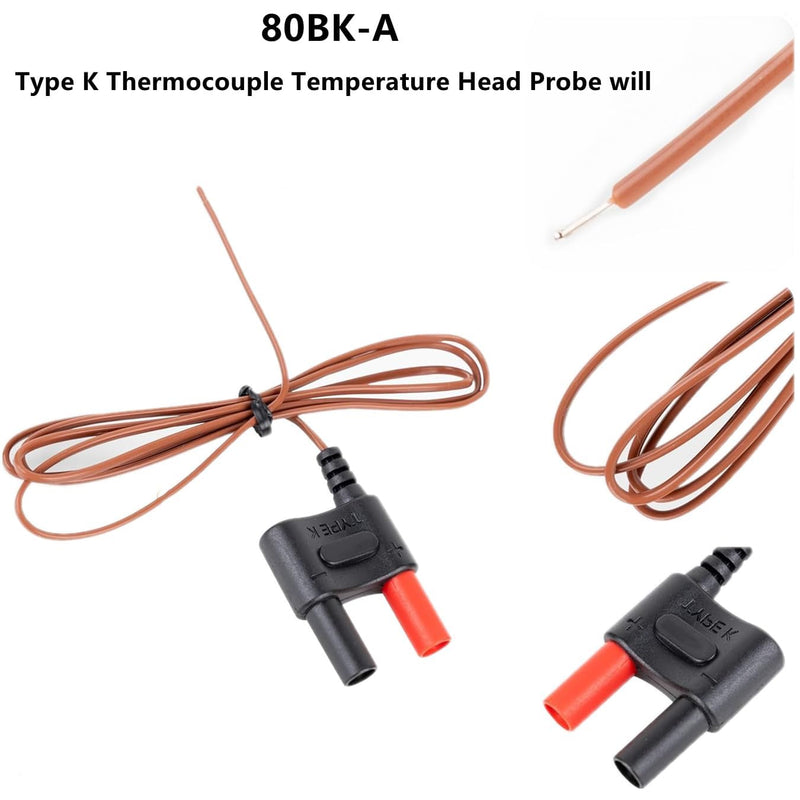 [Australia - AusPower] - 80BK-A Type K Thermocouple, Temperature Head Probe, Clamp, Multimeter Replacement for fluke thermocouple F17B+, F116C, F87-V, F28LL, F179, F287, F289, F189, and More! 