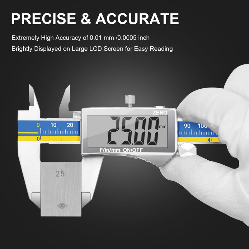 [Australia - AusPower] - Preciva Digital Caliper, Stainless Steel Vernier Caliper Digital, Micrometer Calipers with Large LCD Screen, Auto-Off Feature, Inch Millimet Conversion, 6 Inch Caliper Tools for DIY/Household cr2032 