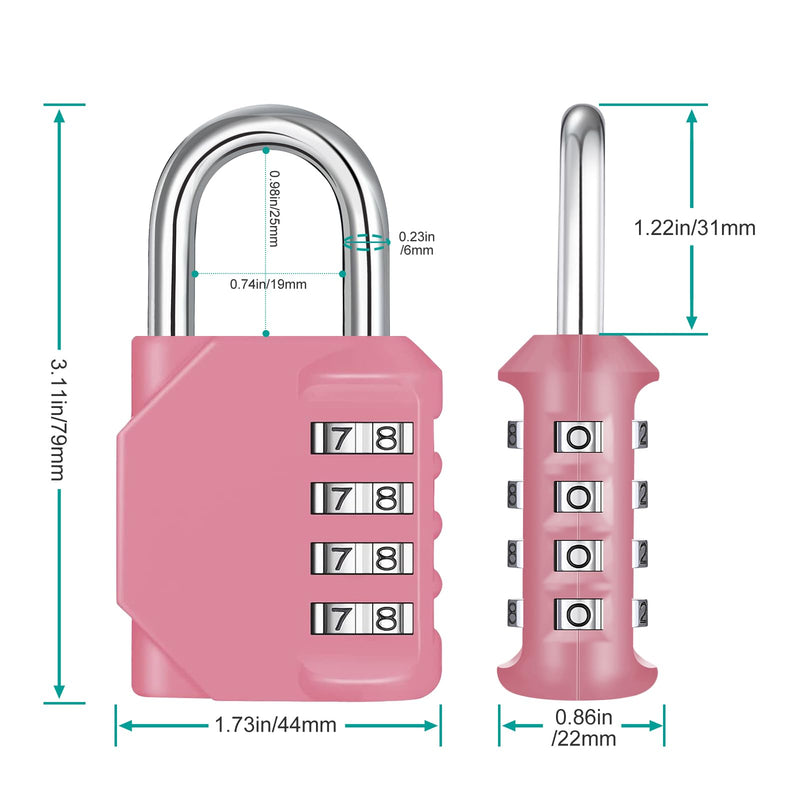 [Australia - AusPower] - ZHEGE Combination Lock, 4 Digit Combination Padlock Outdoor, School Lock, Gym Lock (Pink) 1P 1P, Pink 