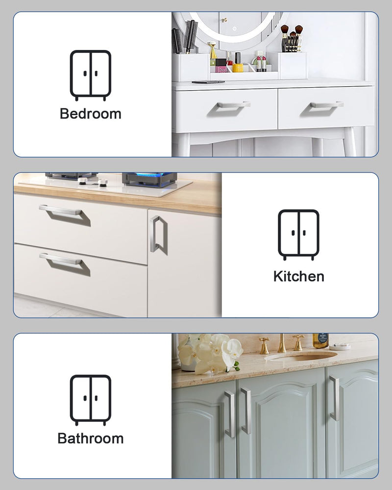 Probrico 4 Inch Satin Nickel Cabinet Pulls Stainless Steel, 10 Pack Door Cabinet Handles,Drawer Dresser Pull Knobs Kitchen Furniture Hardware for Cupboard Wardrobe,Total Lenght:4-1/2 Inch (114mm) hole center 4" Brushed Nickel