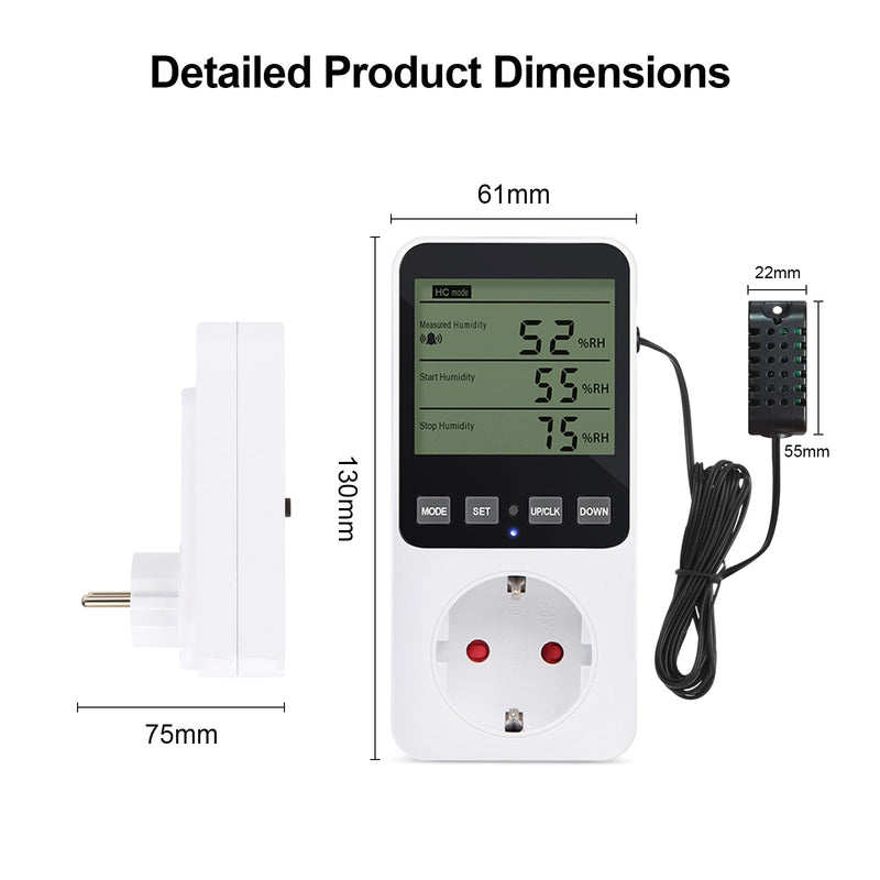 [Australia - AusPower] - ASOFTY Humidity Regulator Temperature Controller Socket, Digital Hygrostat Humidity Controller 16A 230V with Sensor, Temperature Switch and Humidity Controller for Indoors, Greenhouse, Aquarium 