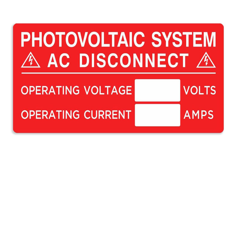 50-Pack Solar AC Disconnect Labels - Photovoltaic System AC Disconnect Stickers - 4" x 2" UV Resistant Vinyl Warning Decals - Code Compliant Electrical Safety Sign for Solar Installers