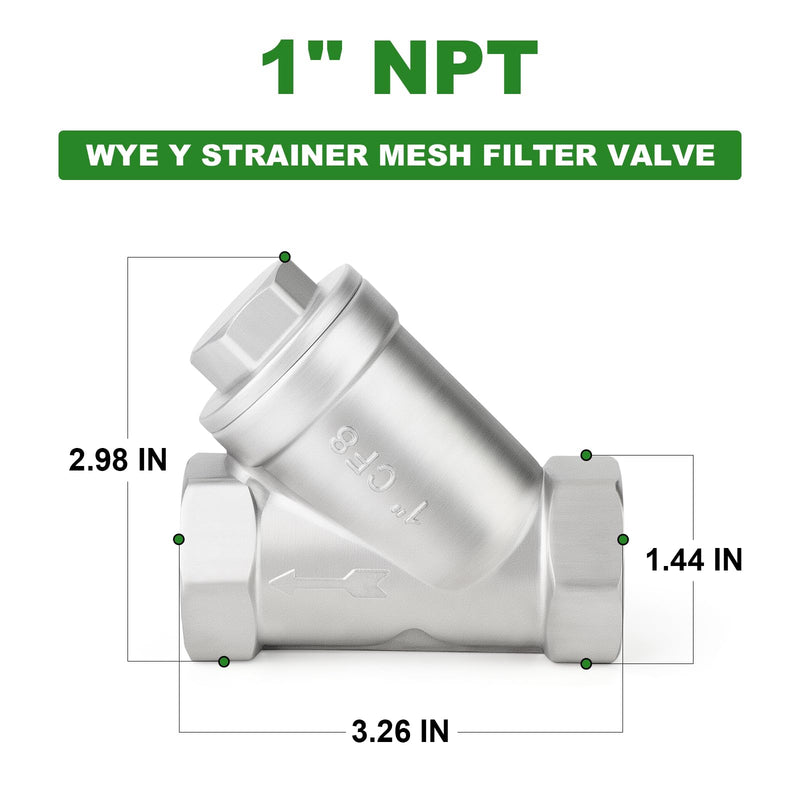 [Australia - AusPower] - TAISHER 1PCS 304 Stainless Steel 1" NPT Female WYE Y Strainer Mesh Filter Valve CF8 WOG 800 