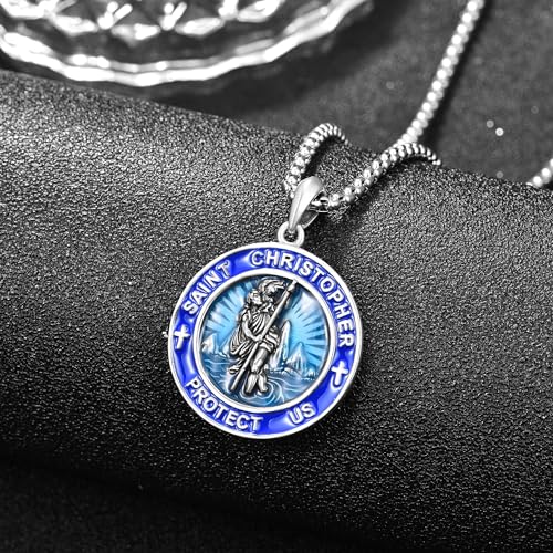 ADMETUS Saint Medals 925 Sterling Silver Protection Necklace Amulet Jewellery Religious Gifts for Men with 2.5mm 22"+2" Rolo Chain B00-Saint Christopherl (Surf)