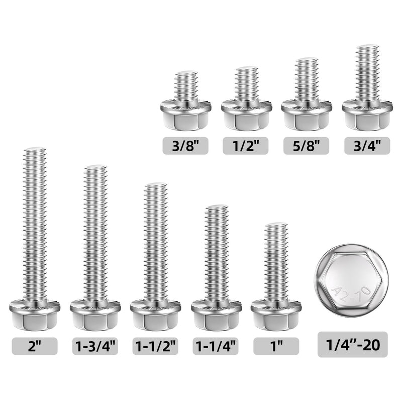 [Australia - AusPower] - 1/4-20 x 3/4" (25 PCS) Flanged Hex Head Bolts, Flange Washer Head Hexagon Screws, 18-8 Stainless Steel (304), Plain Finish, Full Thread 1/4-20 x 3/4" 