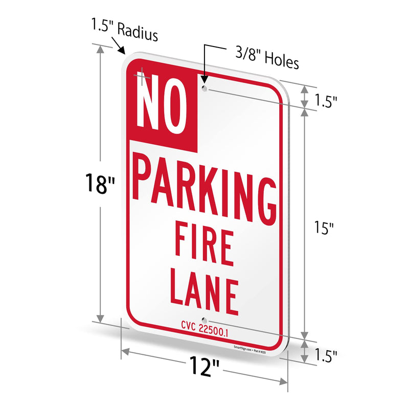 SmartSign 18 x 12 inch “No Parking Fire Lane” Metal Sign, 120 mil Aluminum Composite (ACM), Engineer Grade Reflective Material, Red and White Red, White