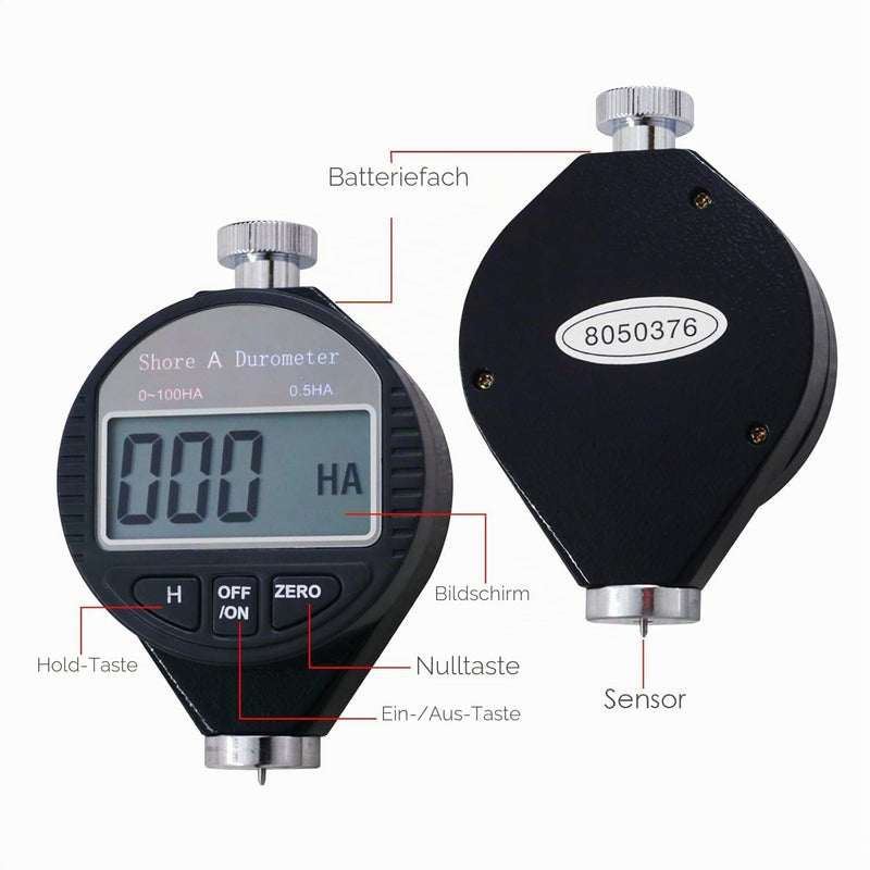 Digital Shore A Hardness Tester, Portable 100HD A Rubber Tyre Durometer | Hardness meter with large LCD, zero setting, rubber hardness tester with storage box, for rubber, silicone, tyres, plastic