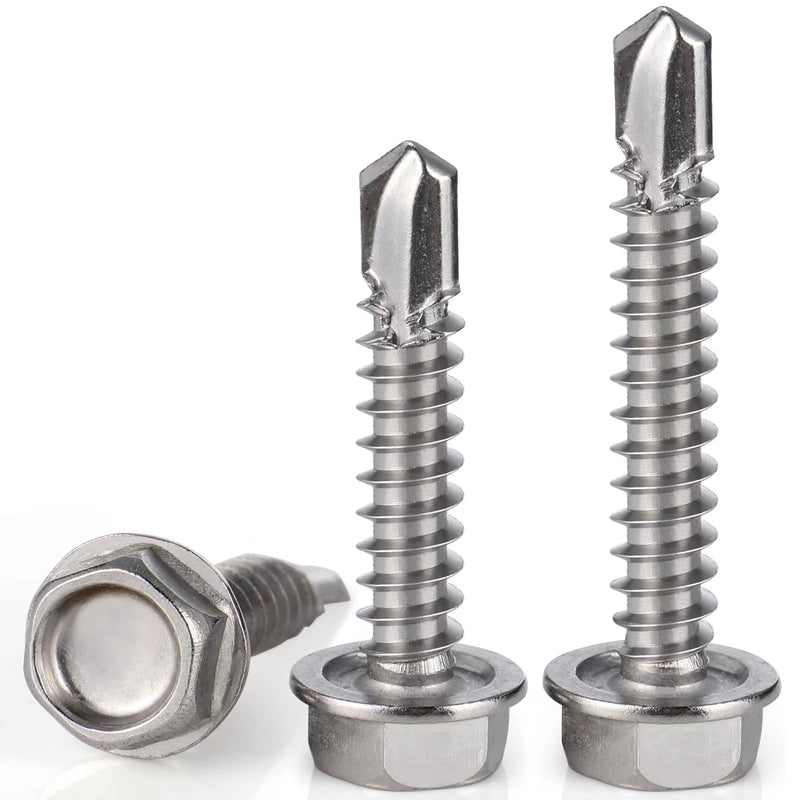 [Australia - AusPower] - 140pcs Self Drilling Screws for Metal,#10 x 3/4 Inch 410 Stainless Steel Self Tapping Sheet Metal Screws,Self Tapping Screws for Metal,Hex Washer Head #10 x 3/4 inch Silver Hex Washer Head 