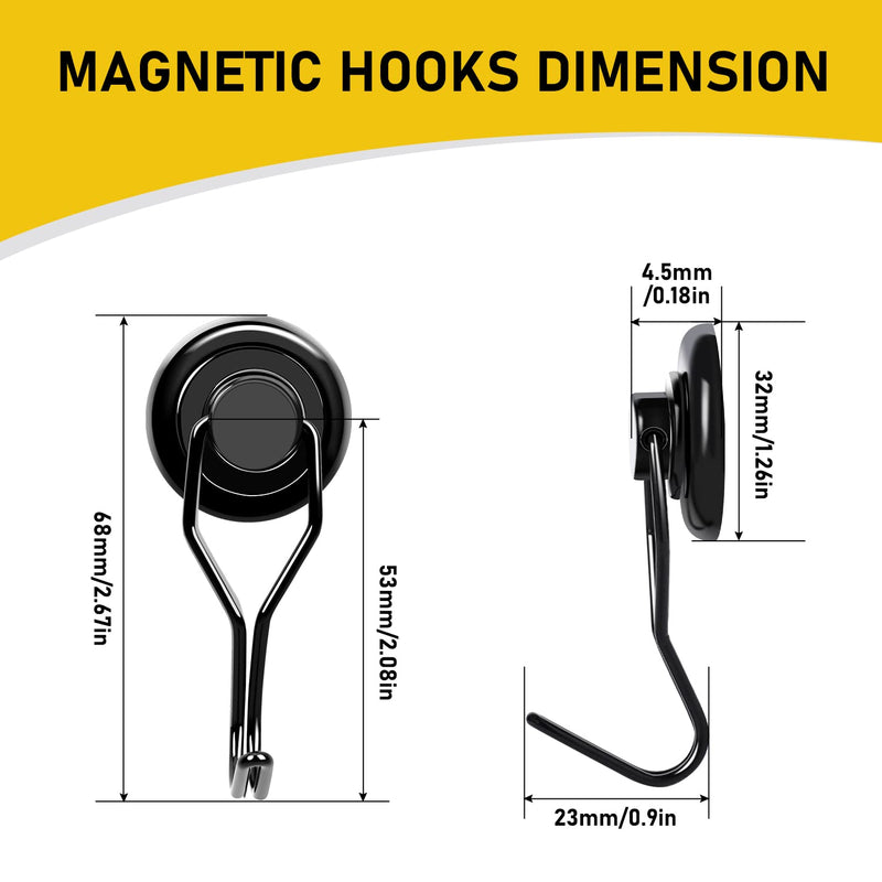 [Australia - AusPower] - LOVIMAG 110LBS Magnetic Hooks Heavy Duty, Black Swivel Swing Magnet Hooks Strong Magnetic Hooks, Magnetic Hooks Cruise for Hanging, Grill, Refrigerator, Ceiling, Kitchen, Locker, Garage-8 Pack 110lbs-8p 
