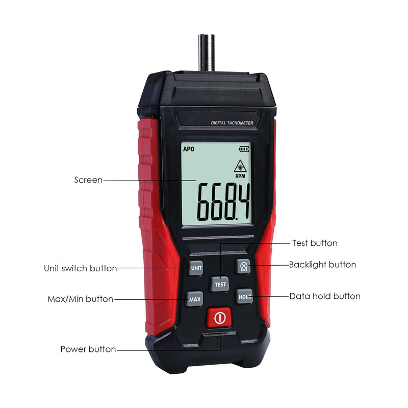[Australia - AusPower] - 2-in-1 Digital RPM Tachometer Non-Contact RPM Gauge Tester Meter 3~100,000RPM | Contact Tach Speed Meter 3~19,999RPM Small Engine Tachometer with 4 Contact Probes,Data Hold,Max/Min,Backlight 