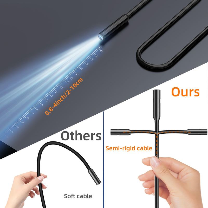 [Australia - AusPower] - Endoscope Camera with Light, 4.3" HD 1920P Borescope Snake Inspection Camera, IP67 Waterproof 8 Adjustable LEDs 32.8ft Semi-Rigid Tool Kit for Automotive Plumbing DIY Cool Gadgets 32.8 ft 