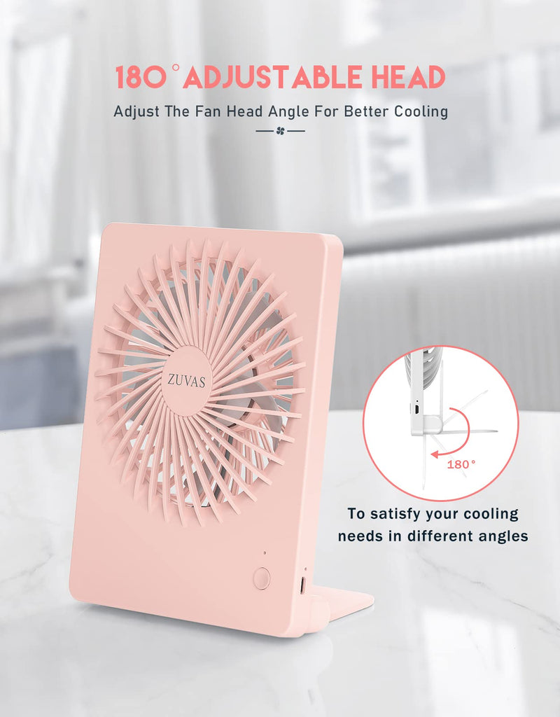 [Australia - AusPower] - Zuvas Desk Fan Battery Operated Fan Rechargeable 180°Tilt Folding Personal Fan Ultra Quiet Small Portable Fan 3 Speed Adjustable Strong Wind USB Fan For Office Bedroom Home Desktop Camping Peach 