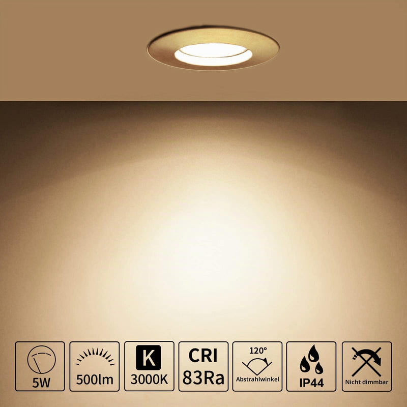 HiBay LED Spot 5 W LED Recessed Spotlight, Flat IP44, Bathroom Ceiling Spotlights, Round, Matt, Nickel Recessed Lights, 3000 K, Warm White, 500 lm, Set of 6 (Pack of 1) Brushed: Warm White