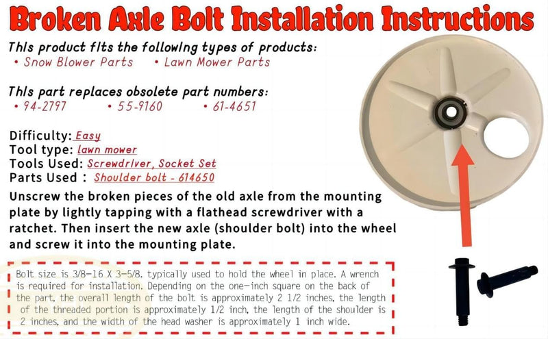 [Australia - AusPower] - for Shoulder Bolt Recycler Wheel Bolt Part 614650 (Set of 2) 