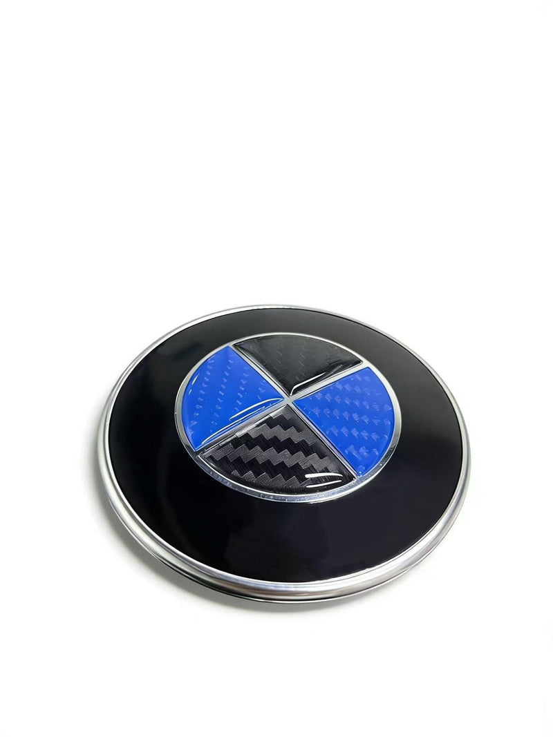 3D Epoxy Resin Sticker, Compatible with BMW Emblem,Blue Black Carbon Fiber Stickers, Two-piece Set with Front and Back Labels