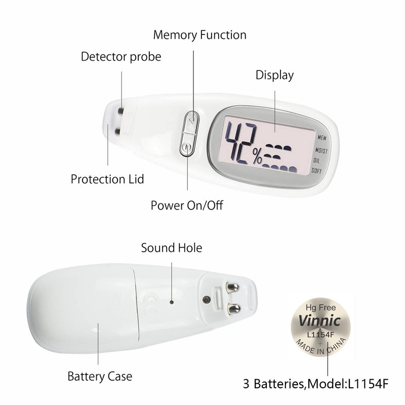 Portable digital facial moisture tester skin analyzer facial hydration corneometer skin hydration meter water oil tester for face skin care with backlight LCD display gifts for girls women