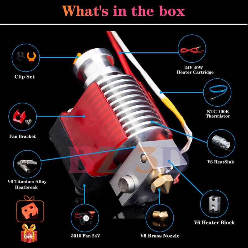 V6 All Metal Hotend Full Kit,24V 40W Direct & Bowden J-Head Hotend,Titanium Alloy Heatbreak,Cooling Fan and Bracket for 3D Printers V6 Hotend,Titan,Dual Driver Extruder. V6 Hotend Kit 24V Kit