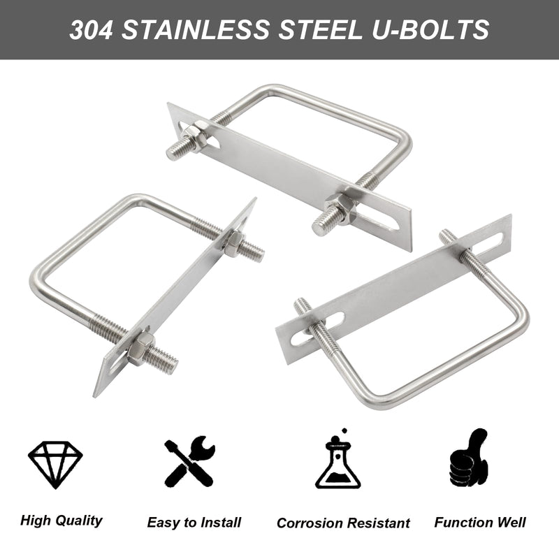 [Australia - AusPower] - 4 Sets 304 Stainless Steel Square U-Bolts, M8 x 82 x 75mm (Thread x Inner Width x Length) Tie Down U Bolt Clamp with Nuts and Plates for Automobiles Trailer Boat Trailer M8x82x75mm 4 
