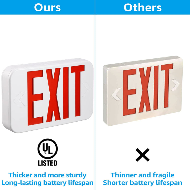 TORCHSTAR LED Exit Sign, Emergency Exit Light with Battery Backup, Double Face, UL 924, AC 120/277V, Damp Location, Hardwired Red Letter Exit Lights for Business Indoor, Pack of 2 White-Red