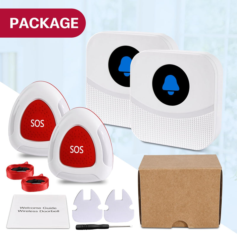 [Australia - AusPower] - Wireless Nurse Call System, 2 SOS Pendant Buttons & 2 Plug-in Receivers, 500FT Long Range for Home, Elderly, Patient, Caregiver Pager with 55 Ringtone & 110DB Loud Alert 
