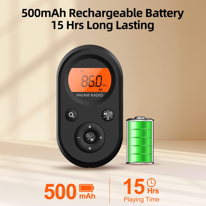 [Australia - AusPower] - Personal Pocket Radio AM/FM Portable, Rechargeable Transistor Radio with Best Reception, Long Battery Life, Stereo Headphones, Sleep Timer, Backlit… MI01 AM/FM radio 