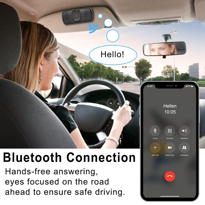 [Australia - AusPower] - SKYBESS Car Bluetooth Speaker for Cell Phone, Portable Bluetooth Handsfree Car Kit Wireless in Car Speakerphone Music Player with Visor Clip, Supports Siri Google Assistant TF Card Playback 
