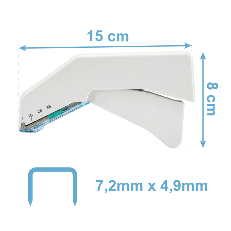 KMINA Skin Stapler F35W with 35 Sterile Staples White (Pack of 5) | Medical wound tacker made of stainless steel with ABS housing, ergonomic design, safe opening, latex-free
