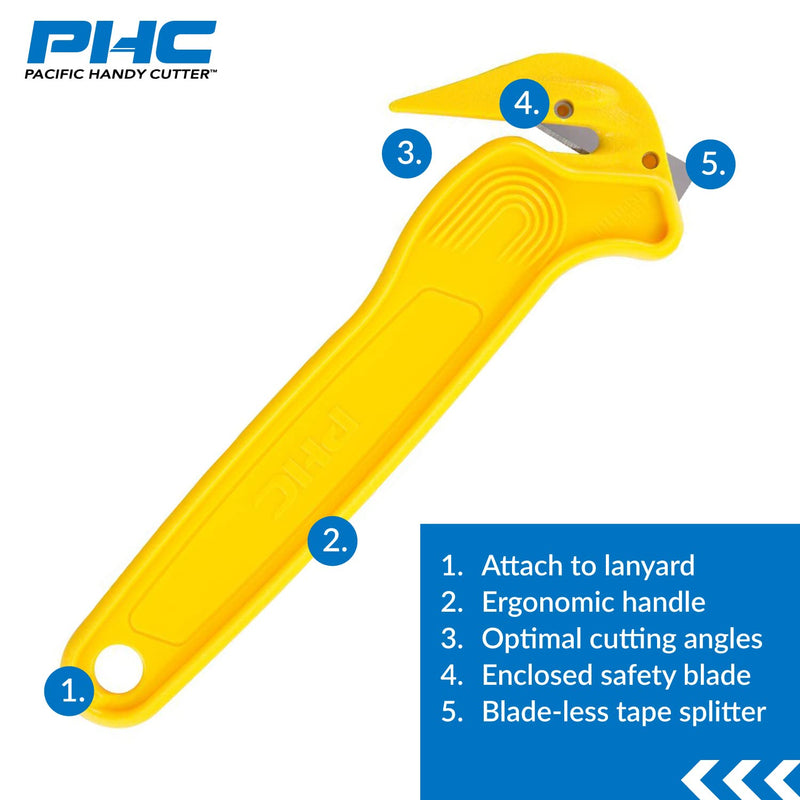 [Australia - AusPower] - Pacific Handy Cutter DFC364 Disposable Film Cutter, Sharp & Durable Steel Blade, Safe and Efficient Cutting Design for Shrink Wrap, Stretch Wrap, Tape, and Plastic Straps , Yellow 