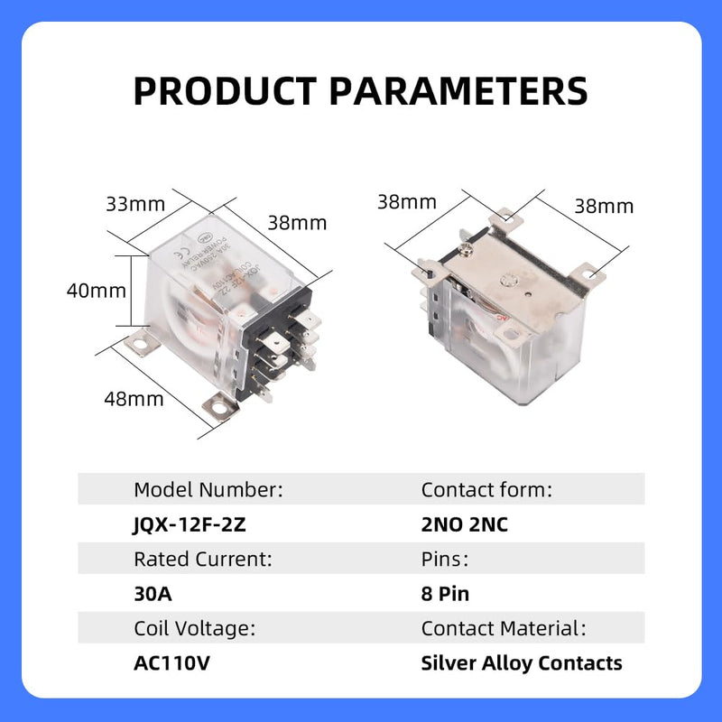 [Australia - AusPower] - JQX-12F-2Z AC 110V Coil 30A 2NO 2NC DPDT 8 Pin General Purpose High Power Relay… 