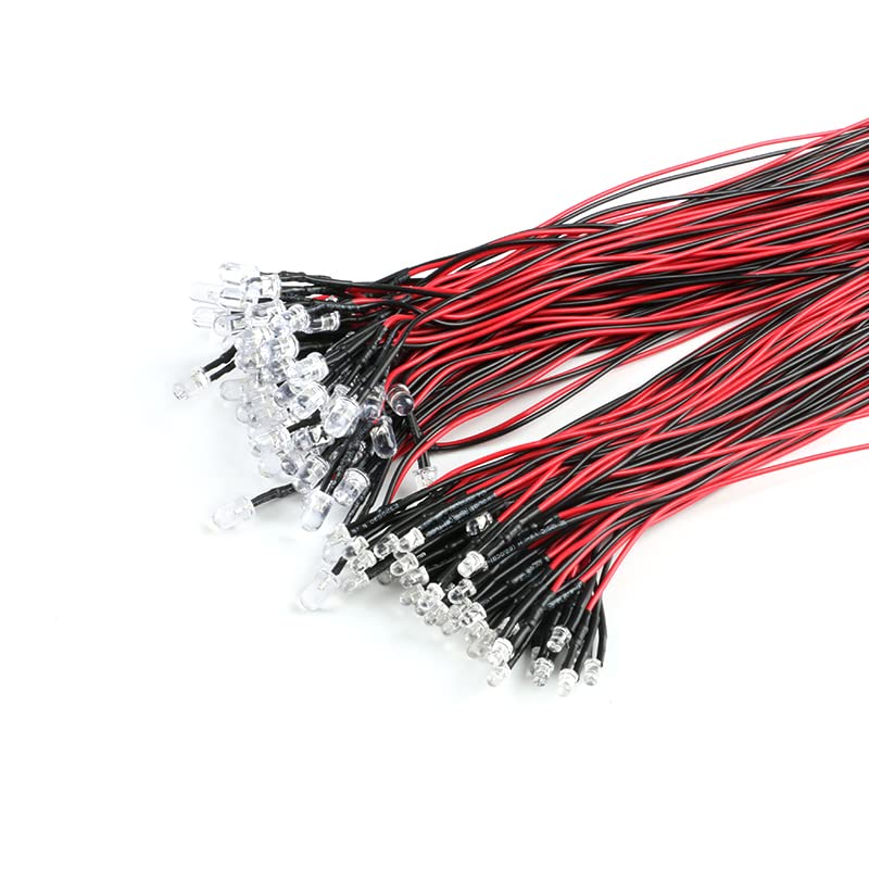 [Australia - AusPower] - 50Pcs 3mm Light Emitting Diodes LED Bead with Wire Decorative Toy Car Indicator Light DC 5V~12V White Light 3mm 