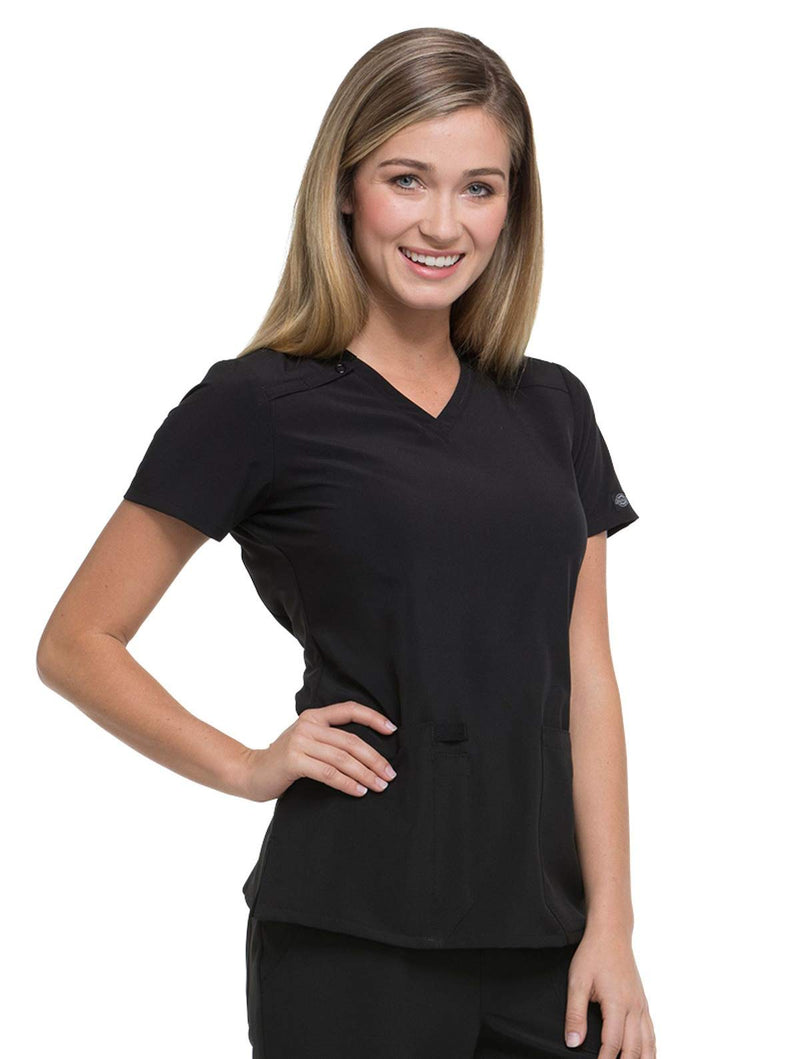 [Australia - AusPower] - Dickies EDS Essentials Scrubs, V-Neck Womens Tops with Four-Way Stretch and Moisture Wicking DK615 Large Black 