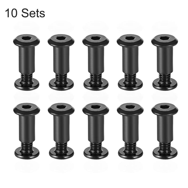 [Australia - AusPower] - uxcell Screw Post Fit for 5/16"(8mm) Hole Dia, Male M6x10mm Belt Buckle Binding Bolts Leather Fastener Carbon Steel Black 10 Sets 10mm 