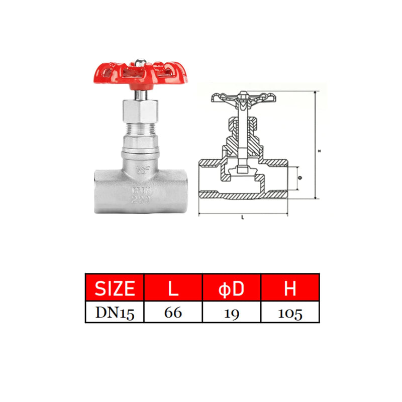 1/2" DN15 Globe Valves, 304 Stainless Steel Shut-off Valves Female Threaded Gate Valve for Water, Oil, Gas - -29~180℃