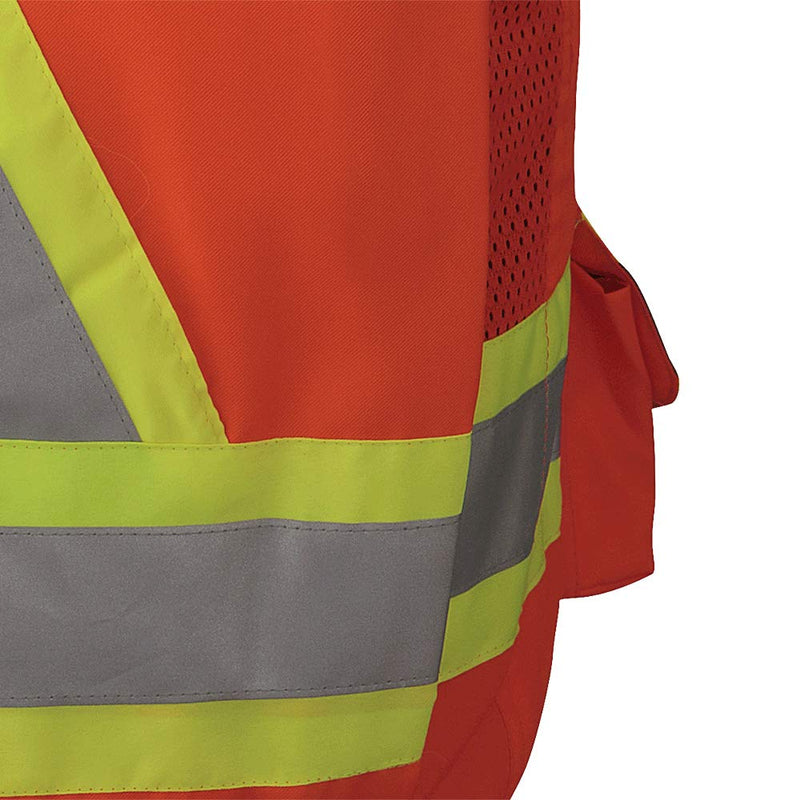 Pioneer High Visibility Woven Surveyor Safety Vest with Mesh Vents, Reflective Tape, 19 Pockets, Orange, Unisex, 4XL, V1010150U-4XL 4X-Large