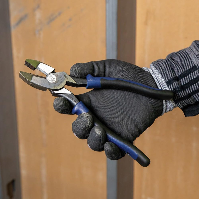 Klein Tools J2138NE Pliers, 8-Inch Side Cutters, High Leverage Lineman's Pliers Cut Copper, Aluminum and other Soft Metals