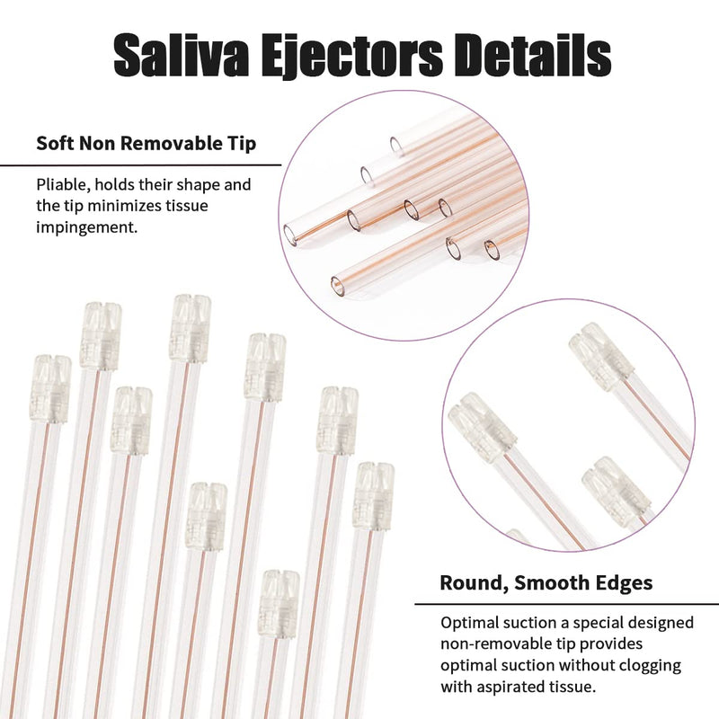 [Australia - AusPower] - Bag of 100 Dental Disposable Saliva Ejectors Dental Suction Tips, Saliva Aspirator Tube & Evacuation Suction Tips, Clear Body with White/Blue Tips (White) 