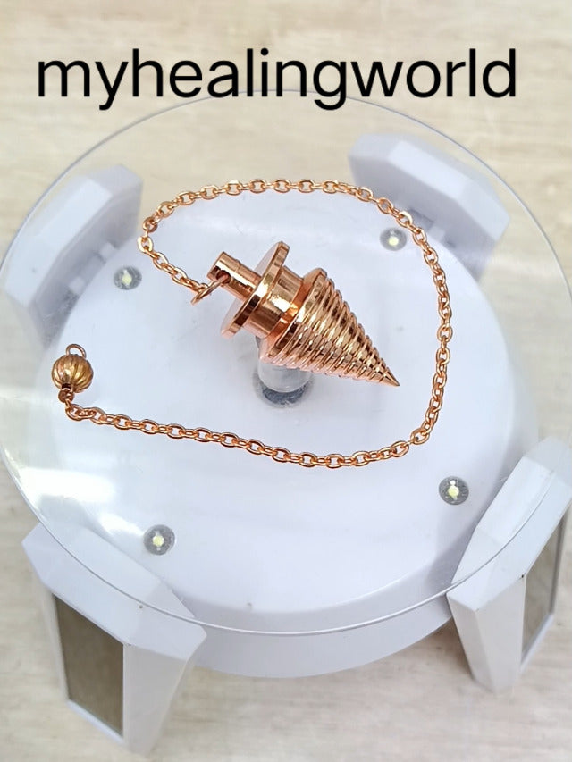 Designer Copper Pendulum for Reiki Healing, Dowsing & Chakra Balancing – Cone Shape Divination & Meditation Tool for Energy Cleansing Cone Shape Copper Pendulum