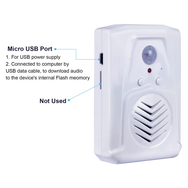 [Australia - AusPower] - PIR Motion Sensor Activated Sound Player Speaker with USB Cable, Download Your own MP3 Audio Files to Play Speech, Music or Sound Effects (White) 